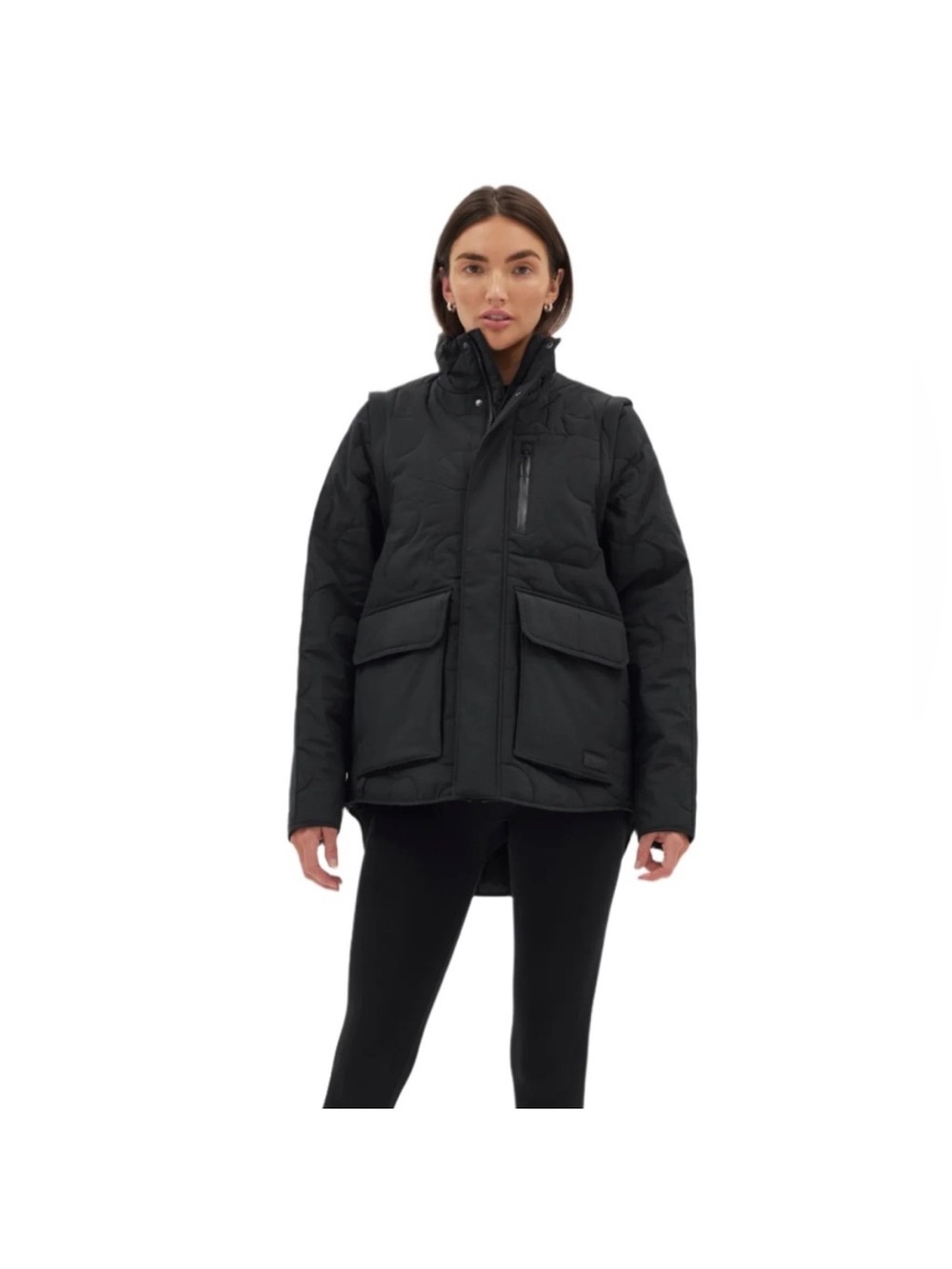 Women's Black Quilted Utility Puffer Jacket